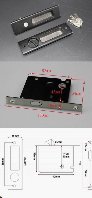 Black finish zinc alloy square entrance sliding door lock